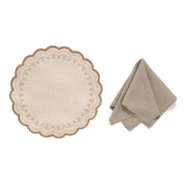 Imagem de Kit de Mesa Posta Amélia Stone Taupe 2 Lugares com Jogo Americano e Guardanapo Copa & Cia