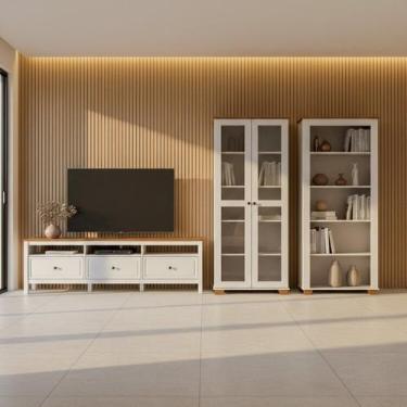 Imagem de Conjunto de Sala 3 Peças com 1 Rack, 1 Cristaleira e 1 Estante Ananda 