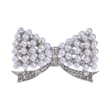 Imagem de Broche De Laço Com Pérolas E Strass Para Mulheres, Acessório De Joalhe