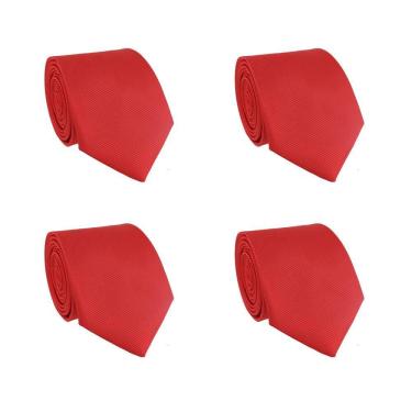 Imagem de Kit 4 Gravatas Social Tons de Vermelho Masculina Slim Lisa Padrinho Casamento Noivo Trabalho Congresso
