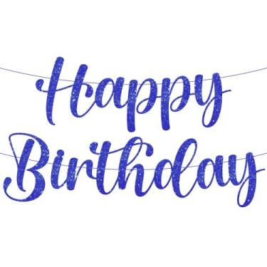 Imagem de Banner de aniversário KatChon Glitter Blue de 3 m de comprimento Feliz