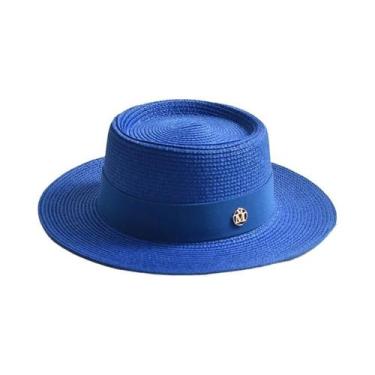 Imagem de Chapéu De Sol Feminino De Palha Para Verão Com Aba Reta E Fita  Boné D