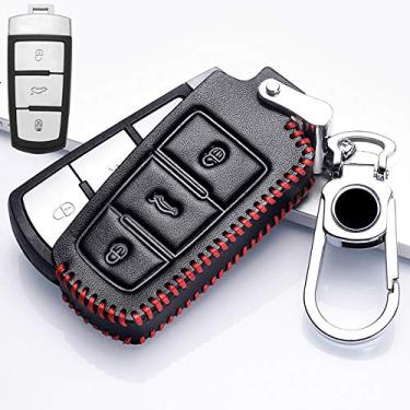 Imagem de YJADHU Couro remoto do carro chave capa chave shell, adequado para Volkswagen VW Passat CC B6 B7 B7L CC R36 Maogotan B5 Passat 3C, 4