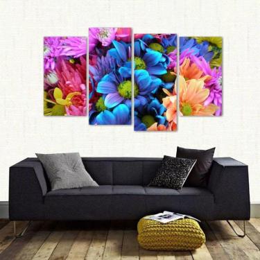 Imagem de Quadro Decorativo Flores Coloridas Paisagem Tecido 4 Peças 1