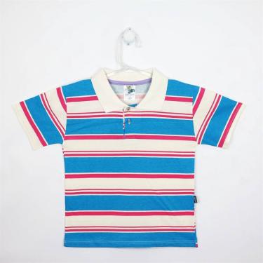 Imagem de Camiseta Infantil Masculina Manga Curta Creme, Azul Turquesa e Pink