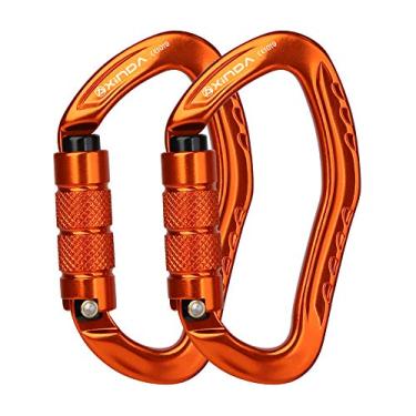 Imagem de Cortador de mosquetão para escalada XINDA com bloqueio automático, certificado CE UIAA Twistlock 22KN (4800 lb) Mosquetões resistentes para escalada de rochas/árvores, rapel, rede de rede, caminhadas, acampamento, equipamento externo, 2 pcs,Orange
