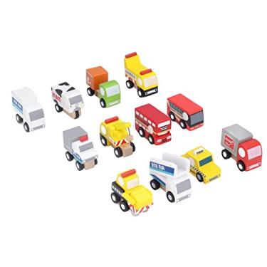Imagem de Caminhões de madeira de brinquedo, movimento suave Vivid Crash Resistance Mini carros de madeira com cores vivas para o dia-a-dia