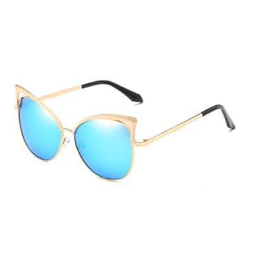 Imagem de Óculos de sol retrô olho de gato para mulheres homens moda design oco Vintage óculos de sol lente espelho feminino masculino masculino uv400, ouro gelo azul, uv400