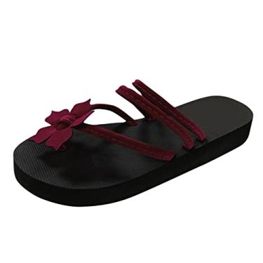 Imagem de Chinelos femininos flor sandálias chinelos moda chinelos aberto dedo chinelos plataforma sapatos para mulheres sandálias sexy, Vinho, 7.5