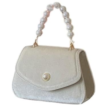Imagem de Bolsa feminina bolsa de mão com corrente de pérolas retrô bolsa mensageiro para festa de casamento acessórios, Branco, M
