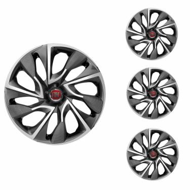 Imagem de Jogo Calota Aro 14 DS4 Sport Cup Elitte Grafite Prata + Emblema Resinado Fiat (Palio Uno Punto Linea Strada Idea Siena Fiorino Doblo Mobi Argo)