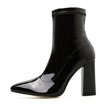 Imagem de Bota feminina bico fino botas de tornozelo sapatos de casamento com salto grosso bloco grosso salto alto cano baixo botas femininas