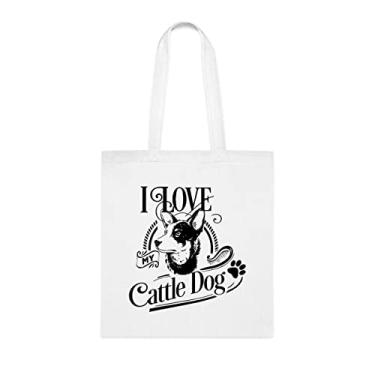 Imagem de Bolsa preta I Love My Cattle Dog, presente de cachorro de gado, aniversário de cachorro de gado bolsa de ombro de cachorro de gado, sacola reutilizável para cães de gado, Branco