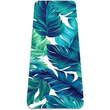 Imagem de REJOON Aquarela verde folha de bananeira tapete de ioga treino masculino tapete de ioga antiderrapante piso grosso tapetes de exercício aderência de pilates ginásios tapetes de ioga para mulheres 72" x 24"