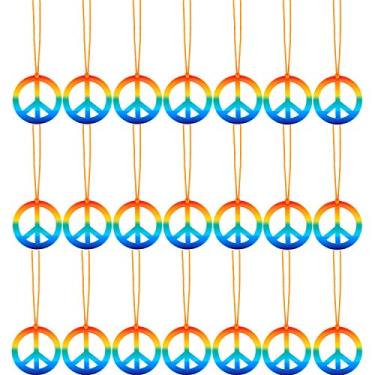 Imagem de Tatuo Pacote com 20 colar com pingente de símbolo da paz, arco-íris, hippie, conjunto de acessórios para fantasia dos anos 60 e 70, acessórios para festa de aniversário hippie para mulheres e homens