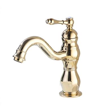 Imagem de LIDON Torneiras de banheiro torneira de água quente e fria torneira de banheiro alça única torneira de pia de banheiro furo único latão antigo torneira de lavatório torneira de banheiro preta latão ouro, ouro (cor: ouro)