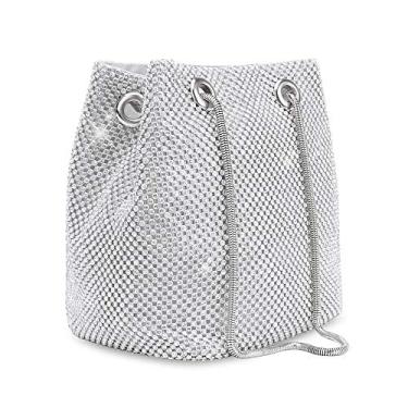 Imagem de Bolsa feminina para noite – Bolsa de ombro transversal brilhante com strass para festa de casamento, encontro à noite, Prata, Medium Size