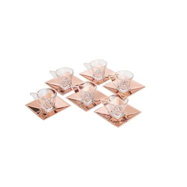 Imagem de Conjunto 6 Xícaras de Chá com Pires de Vidro Veneza Rosé 180ml - Wolff