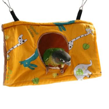 Imagem de Barn Eleven Ninho de pássaros, rede suspensa de veludo, gaiola de cabana, pássaros fofos, cama de dormir escondida, felpudo, para periquitos, cacatuas, periquitos, periquitos, periquitos, cacatua, periquito, passarinho e tentilhão, canário médio, amarelo)