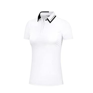 Imagem de Polo de golfe respirável verão mulheres secagem rápida tênis camiseta casual esporte manga curta top elástico lapela jersey, branco, G (peito: 92cm)