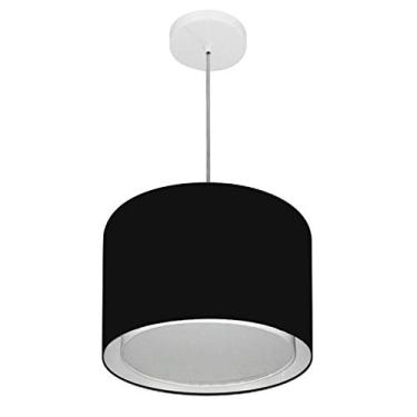 Imagem de Lustre Pendente Cilíndrico Duplo Cúpula Tecido 30/35x30 cm, Vivare Iluminação, Pendente4285 PR, Preto, Pequeno
