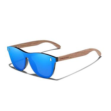 Imagem de Óculos de Sol Masculino Kingseven de Madeira Polarizados UV400 Anti-Reflexo W5510 (Azul)