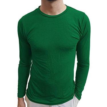 Imagem de Camiseta Masculina Básica Gola Redonda Manga Longa cor:verde;tamanho:m