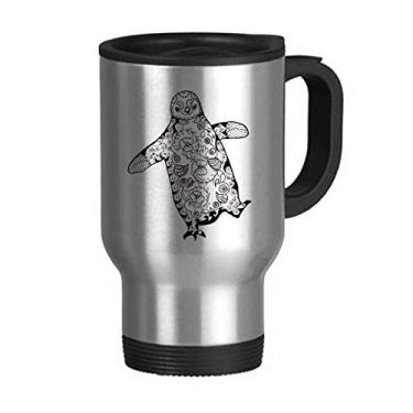 Imagem de Caneca de viagem com desenho de pinguim fofo desajeitado em aço inoxidável copo de carro garrafa térmica