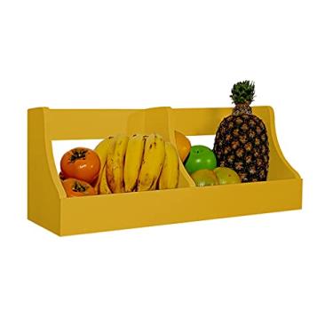 Imagem de Fruteira Suspensa de Parede Prateleira Porta Legumes Cozinha em Madeira Amarelo Laca