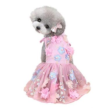 Imagem de SEIS Vestido de renda floral para cães com suspensório de gato e princesa tutu floral e laço roupas para filhotes de cachorro saia bordada para gatos, cachorrinho de pelúcia, cães pequenos e médios