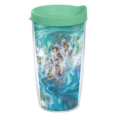 Imagem de Tervis Copo de viagem com isolamento térmico de parede dupla Teal Splash Made in USA mantém as bebidas frias e quentes, 473 ml, clássico