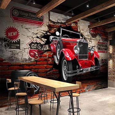 Imagem de Papel de parede 3D personalizado retrô vermelho carro foto parede restaurante café bar KTV pano de fundo decoração de parede 3 D 120 cm (C) × 80 cm (A)