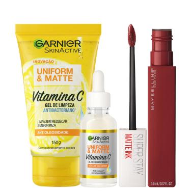 Imagem de Kit Beleza na Web Garnier Uniform & Maybelline Superstay Matte Ink 50 (3 Produtos)