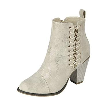 Imagem de Forever Link Camilia-68 Mid Heel Lace Design Side Zip Ankle Bootie (6, Champaigne-68)