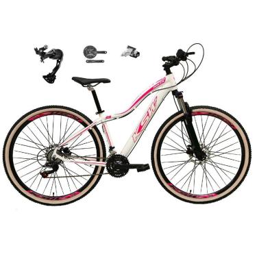 Imagem de Bicicleta Feminina 29 Ksw Mwza Câmbio Traseiro Shimano Alívio e Altus 27v Freio Hidráulico Garfo Com Trava Pneu com Faixa Bege - Branco/Rosa
