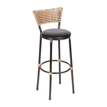 Imagem de Banqueta Alta Sua Casa Top Encosto Fixo Juncado Design Moderno Bancada Cozinha Americana (Junco Capuccino Mesclado, Preto)