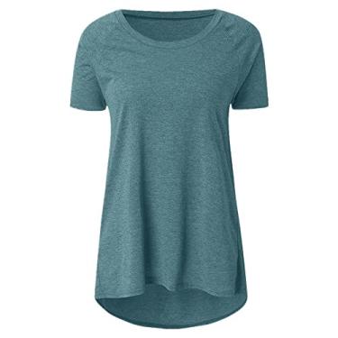 Imagem de Camisas femininas gola manga curta blusas casuais verão blusa feminina roupas, Azul, 3G