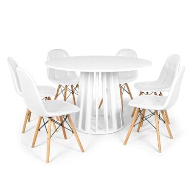 Imagem de Conjunto Mesa de Jantar Redonda Talia Branca 120cm com 6 Cadeiras Eiffel Botonê - Branco