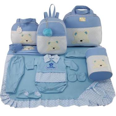 Imagem de Kit Bolsa Maternidade 5 Peças Urso Chevron Azul + Saída Maternidade -