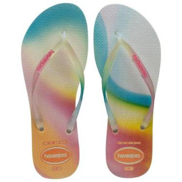 Imagem de Chinelo Havaianas Slim Metalic Rainbow Bege Palha