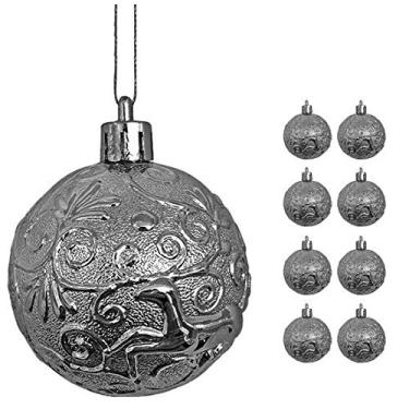 Imagem de Kit com 9 Bolas de Natal com Textura Arabescos Cinza 6 cm Ø