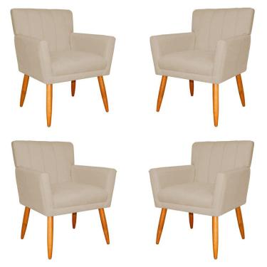 Imagem de Kit 4 Poltronas Decorativa para Sala de Estar Cecília Suede Bege - Montanaris Decor