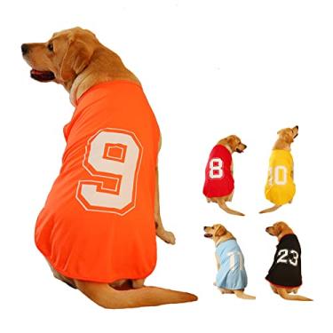 Imagem de Camisa de cachorro número impresso verão colete básico filhote camiseta respirável pet sem mangas regata roupas para cães grandes médios pequenos (3GG, laranja)