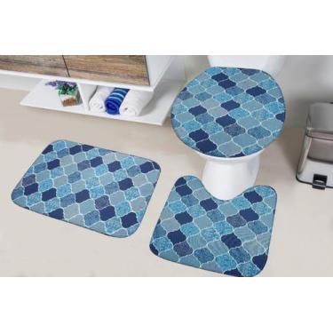 Imagem de Jogo Tapetes Para Banheiro Tecil Pop 3 Peças Turquia Azul - Tapetes Jú