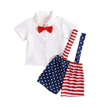 Imagem de Roupas para meninos 9 12 meses Dia da Independência 4 de julho camiseta tops estrelas listradas estampas shorts jovens meninos, Branco, 3-6 Months
