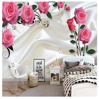 Imagem de Papel de parede 3D rosas sala de estar quarto TV sofá fundo mural de parede (158''x110'' (400x280cm), pano de seda)