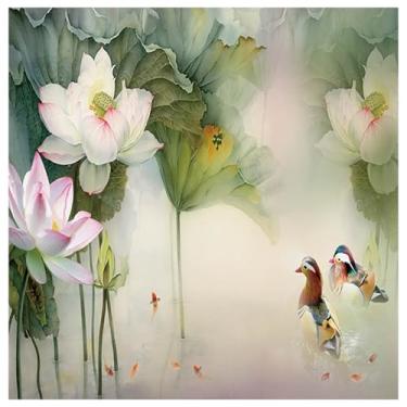 Imagem de TUYIFA Papel de parede 3D papel de parede casa e patos mandarim ricos brincando na água sala de estar TV fundo mural de parede (138''x100''(350x256 cm), pano de seda)