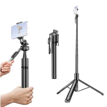Imagem de CIADAZ Estabilizador de cardan portátil multifuncional de bastão de selfie de 79,5 polegadas com haste telescópica de liga de alumínio Cabeça esférica giratória de 360 ° com alça anti-vibração Base de
