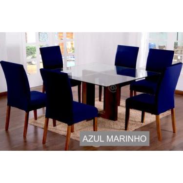Imagem de Kit 6 Capas Para Cadeira Mesa De Jantar Azul Marinho Lisa - Empório Do