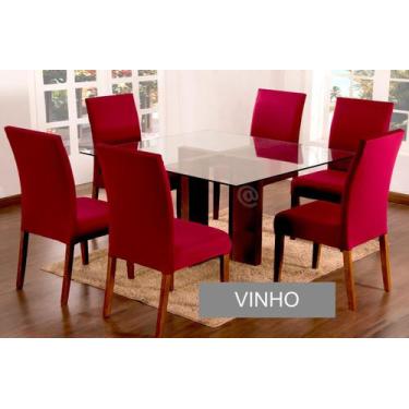 Imagem de Kit 6 Capas Para Cadeira Mesa De Jantar Vinho Malha Lisa - Empório Do